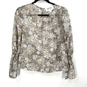Alice Blue Exclusive Stitch Fix Long Bell Sleeve Floral Blouse Button Small